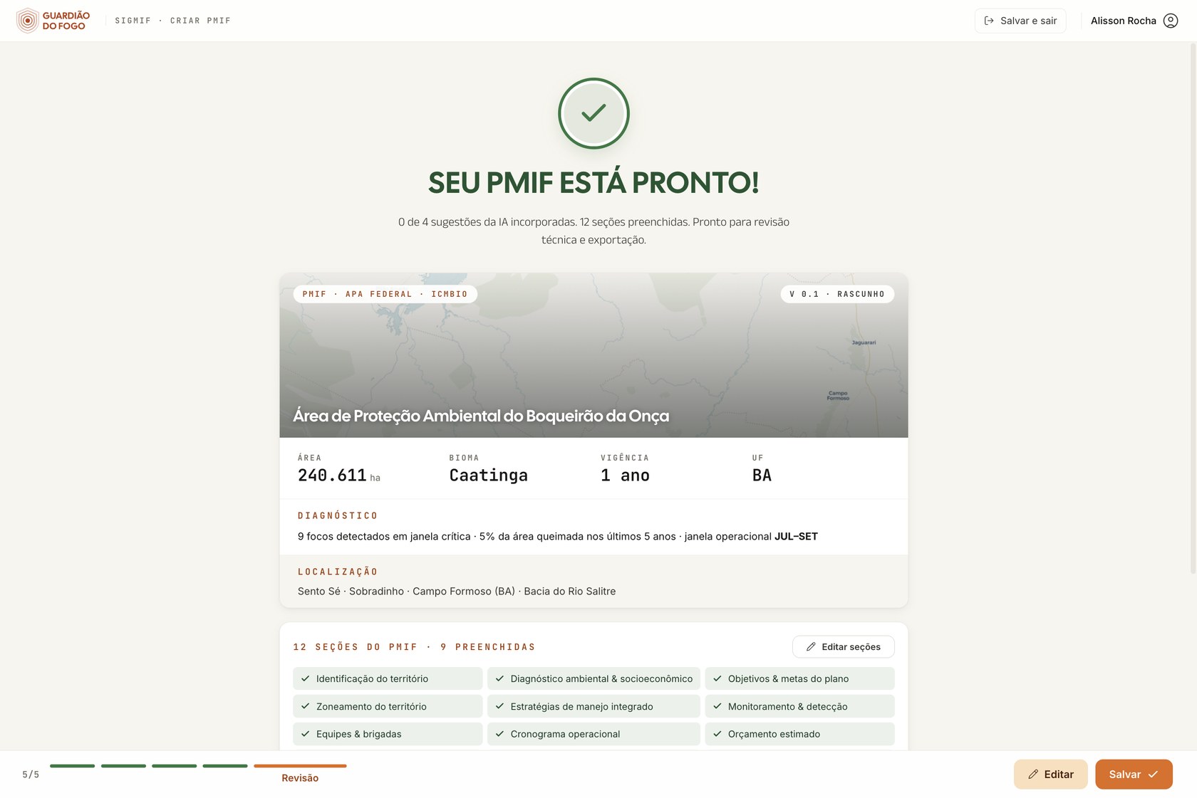 Passo 5 — Revisão e exportação